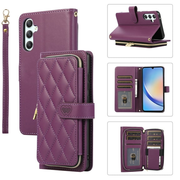 TECH CIRCLE Wallet Case For Samsung Galaxy A14 5G,PU Leather Magnetic Flip Folio Purse Case with Card Slots Holder Shoulder Strap Wristlet Girl Women Case for Samsung Galaxy A14 5G 6.6 2023,Darkpurple
