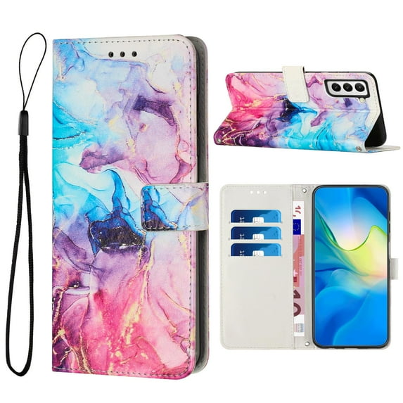 TECH CIRCLE Wallet Case For Samsung Galaxy S21,Shockproof Stylish Painted Marble PU Leather Flip Stand 360 Protection Cover with Detachable Wrist Strap.For Samsung Galaxy S21,Pink