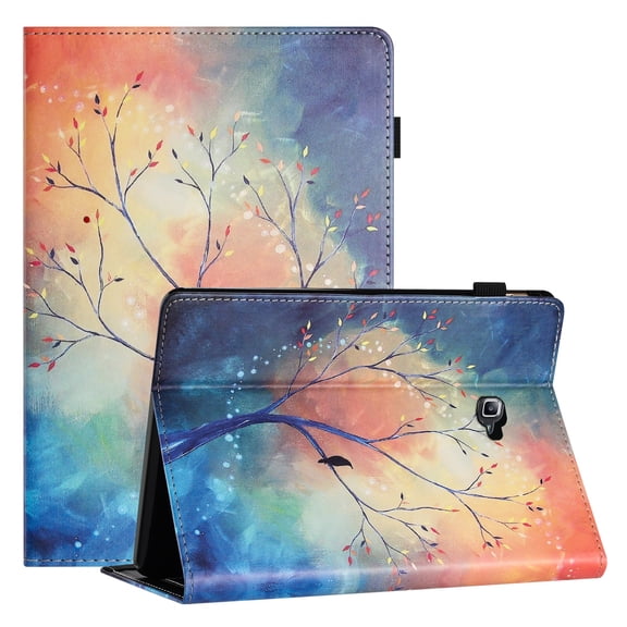 TECH CIRCLE Wallet Case For Samsung Galaxy Tab A 10.1 2016 SM-T580 T585 T587,PU Leather Folio Smart Stand Case with Pencil Holder Auto Wake Sleep Hand Strap Magnectic Cover,Tree