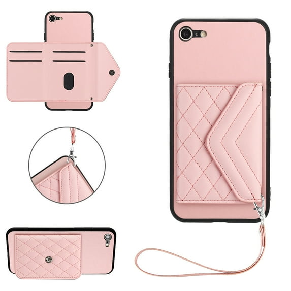 TECH CIRCLE Wallet Case For iPhone 8 Plus/7 Plus with Card Holder,Flip Premium PU Leather Magnetic Clasp Kickstand Heavy Duty Protective Cover with Wrist Strap for Apple iPhone 8 Plus/7 Plus 5.5",Pink