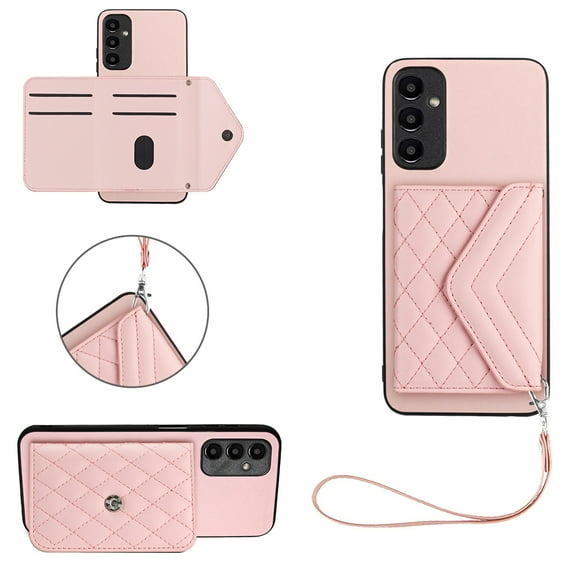 TECH CIRCLE Wallet Case For Galaxy A05 with Card Holder,Flip Premium PU Leather Magnetic Clasp Kickstand Heavy Duty Protective Cover with Wrist Strap for Samsung Galaxy A05 6.7" 2023,Pink