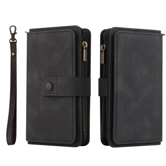 TECH CIRCLE Wallet Case For Galaxy A33 5G,PU Leather Zipper Handbag Purse Flip Cover Kickstand Folio Women Case with Card Slots Holder Wrist Strap for Samsung Galaxy A33 5G 6.4" 2022,Black