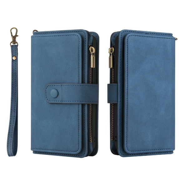 TECH CIRCLE Wallet Case For Galaxy A51 4G,PU Leather Zipper Handbag Purse Flip Cover Kickstand Folio Women Case with Card Slots Holder Wrist Strap for Samsung Galaxy A51 4G 6.5" 2019,Blue