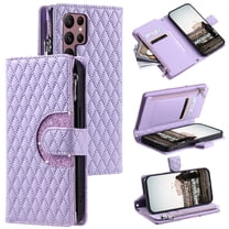 TECH CIRCLE Wallet Case For Galaxy S10E,PU Leather Zipper Flip Folio Bling Case Wristlet Shoulder Strap Magnetic Closure Stand Protective Case for Samsung Galaxy S10E 5.8" 2019,Purple