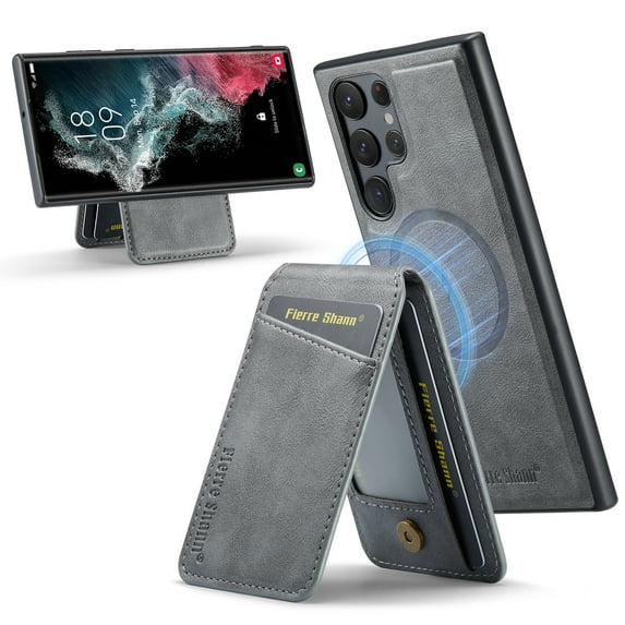 TECH CIRCLE Wallet Case for Galaxy S22 6.1", Detachable 2-in-1 Stand RFID Blocking 4 Card Slot Wireless Charging Protective PU Leather Removable Folio Case for Galaxy S22 2022,Gray