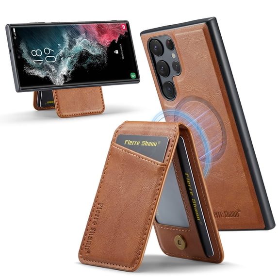 TECH CIRCLE Wallet Case for Galaxy S23 FE 6.4", Detachable 2-in-1 Stand RFID Blocking 4 Card Slot Wireless Charging Protective PU Leather Removable Folio Case for Galaxy S23 FE 2023,Brown