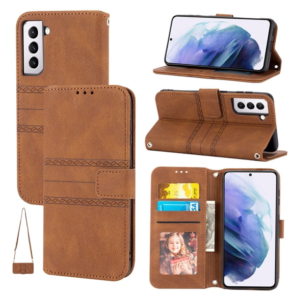 TECH CIRCLE Wallet Case for Galaxy S23, Magnetic PU Leather Stand RFID Blocking Card Slot Folio Flip Cover with Crossbody Strap Shockproof Protective Case for Samsung Galaxy S23 6.1" 2023,Brown