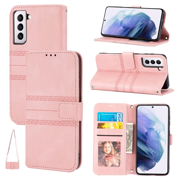 TECH CIRCLE Wallet Case for Galaxy S23 Plus, Magnetic PU Leather Stand RFID Blocking Card Slot Folio Flip Cover with Crossbody Strap Shockproof Protective Case for Samsung Galaxy S23 Plus 6.6",Pink