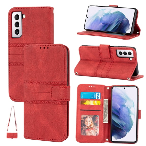 TECH CIRCLE Wallet Case for Galaxy S23 Plus, Magnetic PU Leather Stand RFID Blocking Card Slot Folio Flip Cover with Crossbody Strap Shockproof Protective Case for Samsung Galaxy S23 Plus 6.6",Red