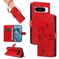 thumbnail image 1 of TECH CIRCLE Wallet Case For Google Pixel 7 Pro, Emboss Flower Premium PU Leather Magnetic Card Slots Flip Protective Kickstand Case with Wrist Strap for Google Pixel 7 Pro 6.7" 2023,Red, 1 of 8
