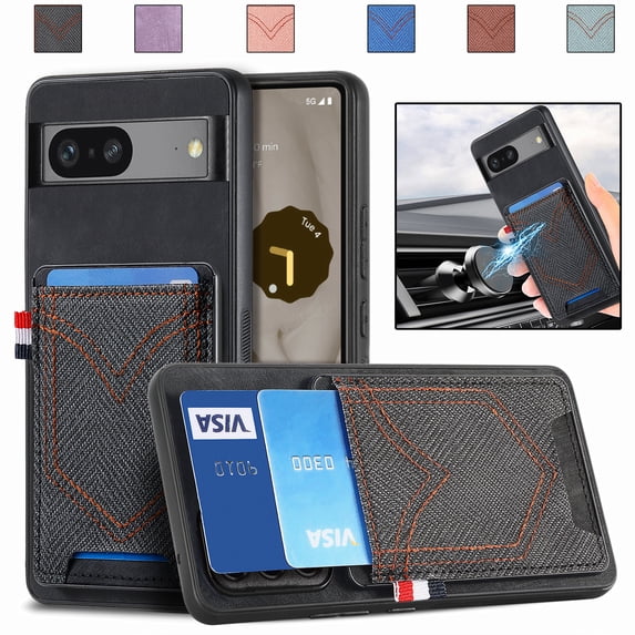 TECH CIRCLE Wallet Case for Google Pixel 8 Pro with Card Holder, Vintage Classic PU Leather Slim Back Cover, Magnetic Car Mount TPU Shockproof Lens Protection Case for Google Pixel 8 Pro 6.7", Black