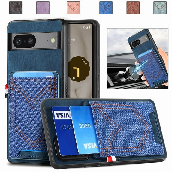TECH CIRCLE Wallet Case for Google Pixel 8 Pro with Card Holder, Vintage Classic PU Leather Slim Back Cover, Magnetic Car Mount TPU Shockproof Lens Protection Case for Google Pixel 8 Pro 6.7", Blue