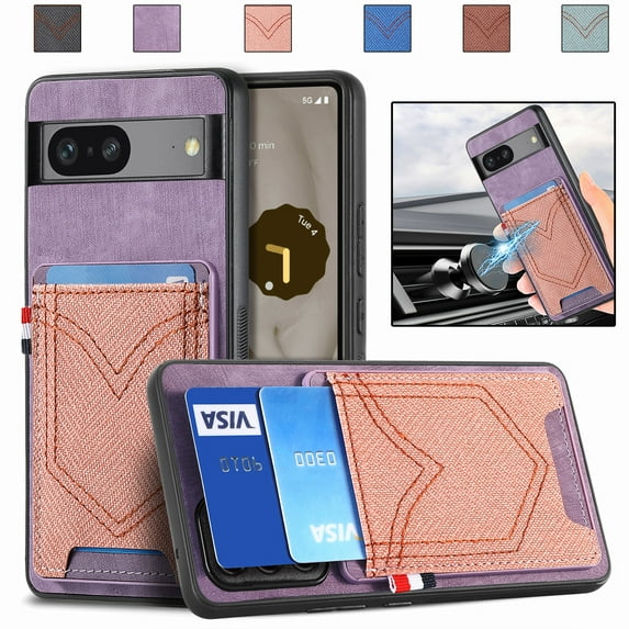 TECH CIRCLE Wallet Case for Google Pixel 8 Pro with Card Holder, Vintage Classic PU Leather Slim Back Cover, Magnetic Car Mount TPU Shockproof Lens Protection Case for Google Pixel 8 Pro 6.7", Purple