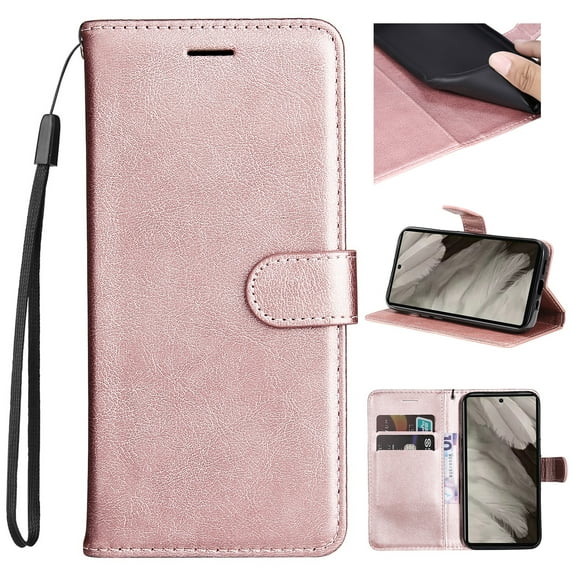 TECH CIRCLE Wallet Case for Google Pixel 8 Pro, Vintage PU Leather Slim Fit Folio Flip Stand Protective Shockproof Cards Slots Wallet Case Phone Cover for Google Pixel 8 Pro 6.7",Rosegold