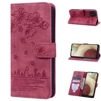 TECH CIRCLE Wallet Case for Samsung Galaxy A22 5G,Shockproof Slim Fit Embossed Leather Flip Kickstand Magnetic Closure Folio Card Slots Purse Phone Cover,Red