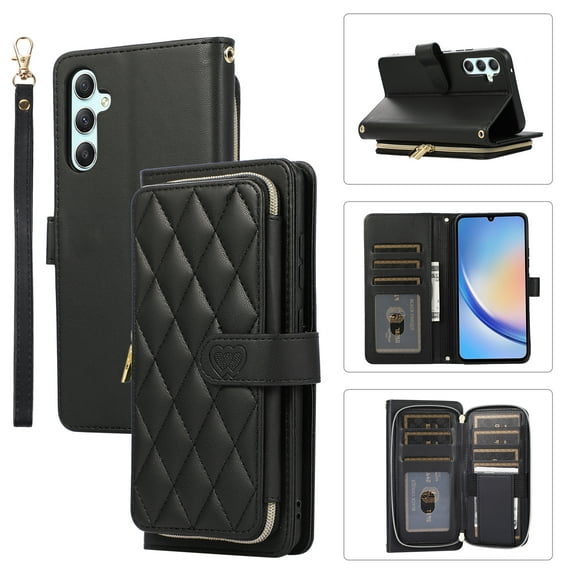 TECH CIRCLE Wallet Case For Samsung Galaxy A32 4G,PU Leather Magnetic Flip Folio Purse Case with Card Slots Holder Shoulder Strap Wristlet Girl Women Case for Samsung Galaxy A32 4G 6.4" 2021,Black
