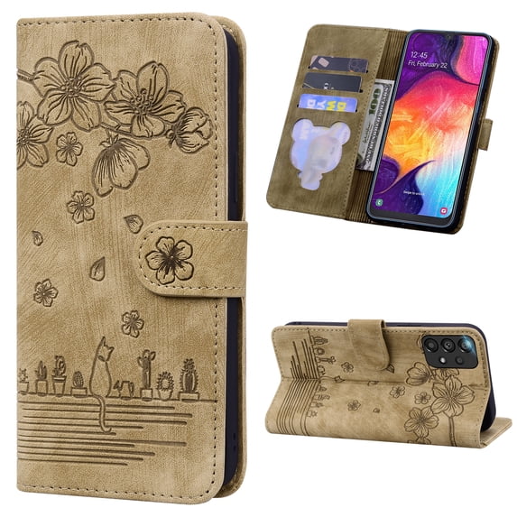 TECH CIRCLE Wallet Case for Samsung Galaxy A33 5G 6.4",Drop Protection Embossed Pattern PU Leather Magnetic Clasp Folio Flip Stand Card Slots Slim Fit Anti-Scratch Protective Cover,Brown