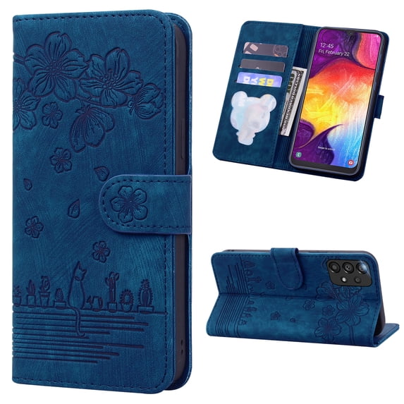 TECH CIRCLE Wallet Case for Samsung Galaxy A33 5G 6.4",Drop Protection Embossed Pattern PU Leather Magnetic Clasp Folio Flip Stand Card Slots Slim Fit Anti-Scratch Protective Cover,Blue