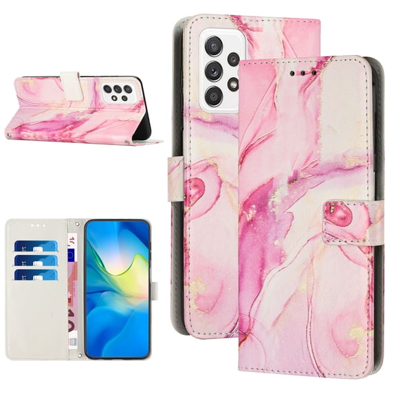 TECH CIRCLE Wallet Case for Samsung Galaxy A53 5G 6.5 inch,Marble Pattern PU Leather Magnetic Flip Stand Shockproof TPU Inner Impact Resistant Cards Holder Case Cover with Wrist Strap,Rosegold