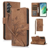 TECH CIRCLE Wallet Case for Samsung Galaxy A56 5G Magnetic Leather Wallet Phone Case with Lanyard, Floral Butterfly Embossed PU Leather Magnetic Flip Case with Kickstand Card Slot Cover,Brown