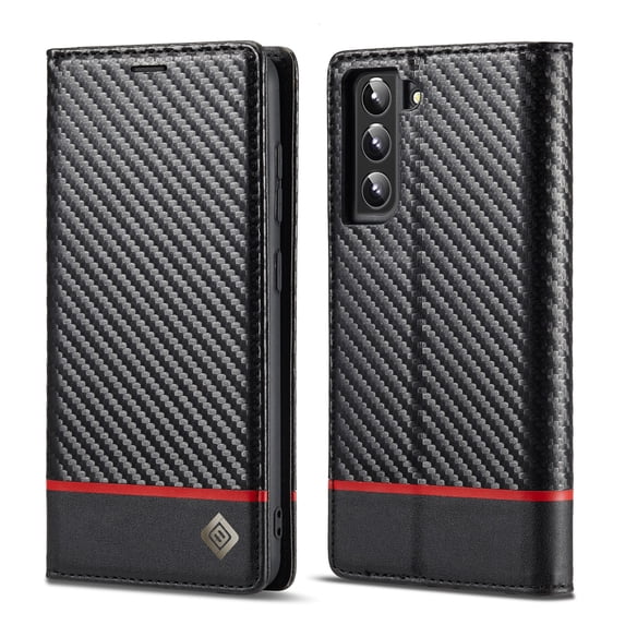 TECH CIRCLE Wallet Case for Samsung Galaxy S22, PU Leather TPU Slim Carbon Fiber Card Slots Kickstand Protective Flip Phone Cover for Samsung Galaxy S22 6.1 inch 2022, Horizontal Line