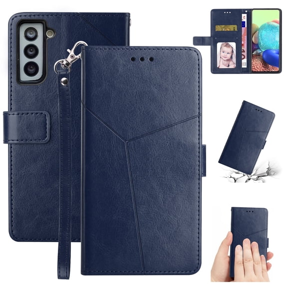 TECH CIRCLE Wallet Case for Samsung Galaxy S23 5G,Folio Fold Stand Case with Card Holders Slim Light Weight Synthetic Leather Protective Wallet Simple Cover for Samsung Galaxy S23 6.1" 2023,Blue