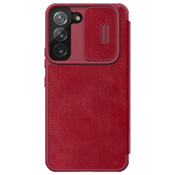 TECH CIRCLE Wallet Case for Samsung Galaxy S23 with Card Slots Holder Lens Camera Slide Non-Slip Protection Cover, Rugged PC PU Leather Shockproof Glossy Slim Thin Anti-Drop Flip Case,Red