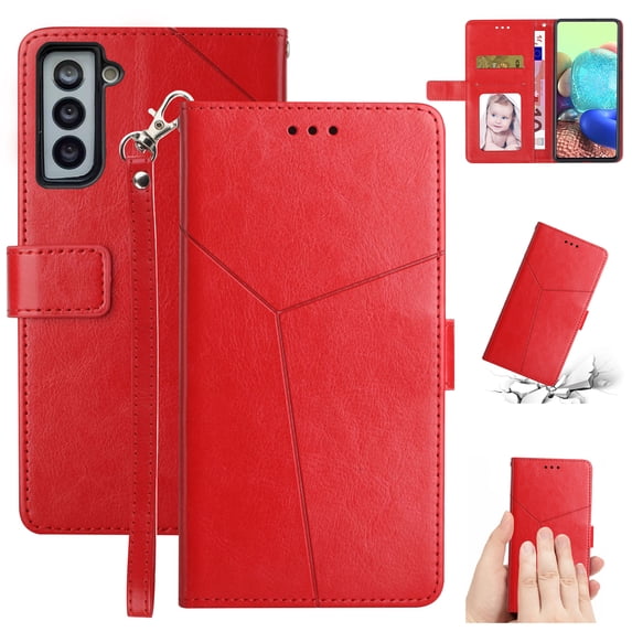 TECH CIRCLE Wallet Case for Samsung Galaxy S23 Plus,Folio Fold Stand Case with Card Holders Slim Light Weight Synthetic Leather Protective Wallet Simple Cover for Samsung Galaxy S23 Plus 2023,Red