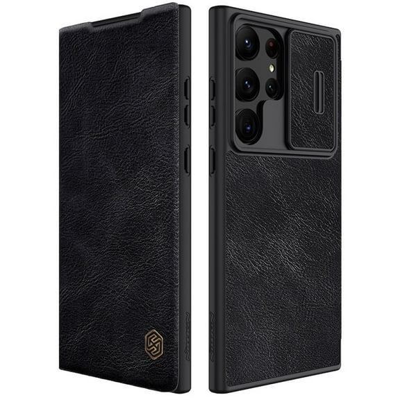 TECH CIRCLE Wallet Case for Samsung Galaxy S23 Ultra with Card Slots Holder Lens Camera Slide Non-Slip Protection Cover, Rugged PC PU Leather Shockproof Glossy Slim Thin Anti-Drop Flip Case,Black