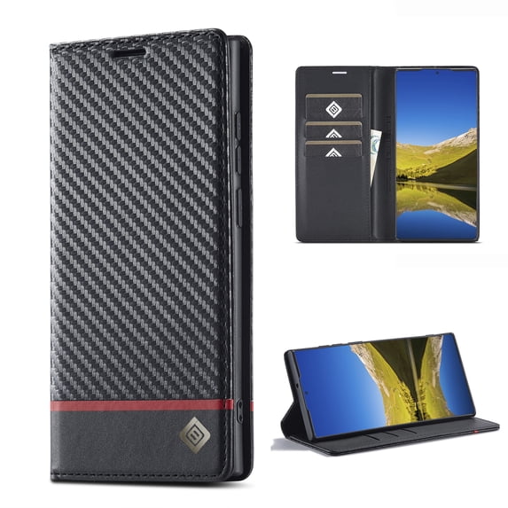 TECH CIRCLE Wallet Case for Samsung Galaxy S23 Ultra, PU Leather TPU Slim Carbon Fiber Card Slots Kickstand Protective Flip Phone Cover for Samsung Galaxy S23 Ultra 6.8 inch 2023, Horizontal Line