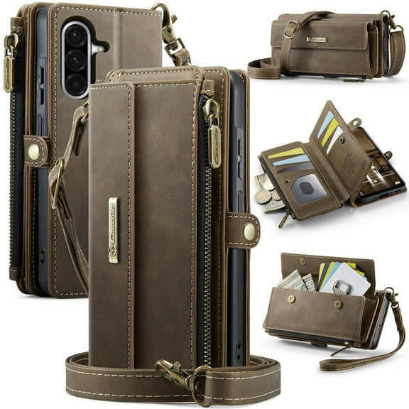 TECH CIRCLE Wallet Case for Samsung Galaxy S24 Plus RFID Blocking 9-Card Holder Soft PU Leather Magnetic Snap Shoulder Strap Zipper Pocket Stand Case Fit for Galaxy S24 Plus for Women,Coffee