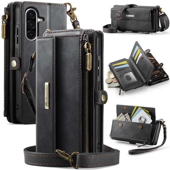 TECH CIRCLE Wallet Case for Samsung Galaxy S24 RFID Blocking 9-Card Holder Soft PU Leather Magnetic Snap Shoulder Strap Zipper Pocket Stand Case Fit for Galaxy S24 for Women,Black