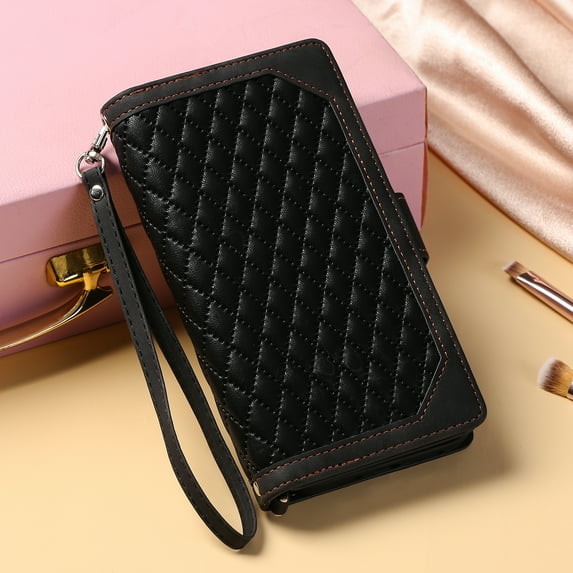 TECH CIRCLE Wallet Case for Samsung Galaxy S9+ 6.2 Inch, High Quality Leather Magnetic Buckle Zipper Wallet Hand Strap Kickstand Card Slot Shock Resistant Scratch Resistant Cover, Black
