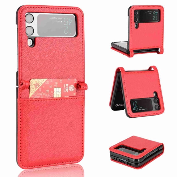 TECH CIRCLE Wallet Case for Samsung Galaxy Z Flip 4 5G, with Card Holder Premium Leather Card Case for Women Men Protective Retro Slim Phone Case, Red