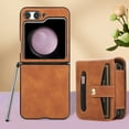 thumbnail image 1 of TECH CIRCLE Wallet Case for Samsung Galaxy Z Flip 5 Flexible Clip Card Slots Flip Case with Pen Stylus, Skin-Feel PU Leather Magnetic Snap Shockproof Full Protection Cover, Brown, 1 of 10