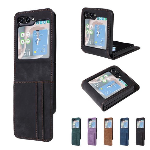 TECH CIRCLE Wallet Case for Samsung Galaxy Z Flip5 Samrtphone (2023) 6.7" - PU Leather Protective Case with Card Slots /Photo Holder, Slim Lightweight Phone Case Holder, Black