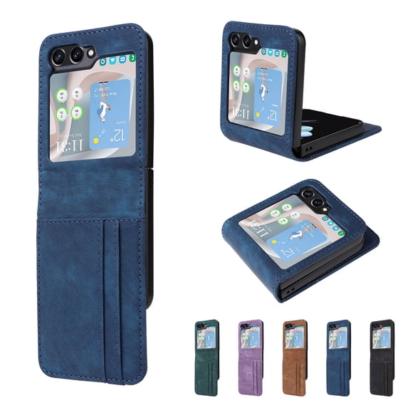 TECH CIRCLE Wallet Case for Samsung Galaxy Z Flip5 Samrtphone (2023) 6.7" - PU Leather Protective Case with Card Slots /Photo Holder, Slim Lightweight Phone Case Holder, Blue