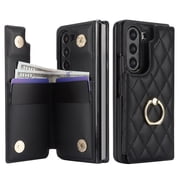 TECH CIRCLE Wallet Case for Samsung Galaxy Z Fold 5, Z Fold 5 Wallet Case, Slim Fit Multiple Cards Slots Ring Holder Stand Bumper Shockproof Phone Case for Galaxy Z Fold 5 5G -Black