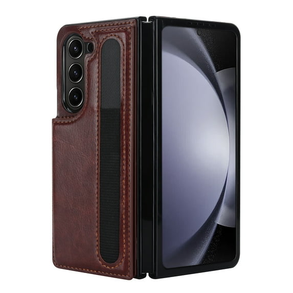TECH CIRCLE Wallet Case for Samsung Galaxy Z Fold3 Phone 2021, Premium Leather Case with Card/S Pen Holder Magnetic Button Kickstand Function Cover, Brown