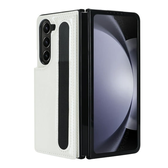 TECH CIRCLE Wallet Case for Samsung Galaxy Z Fold3 Phone 2021, Premium Leather Case with Card/S Pen Holder Magnetic Button Kickstand Function Cover, White