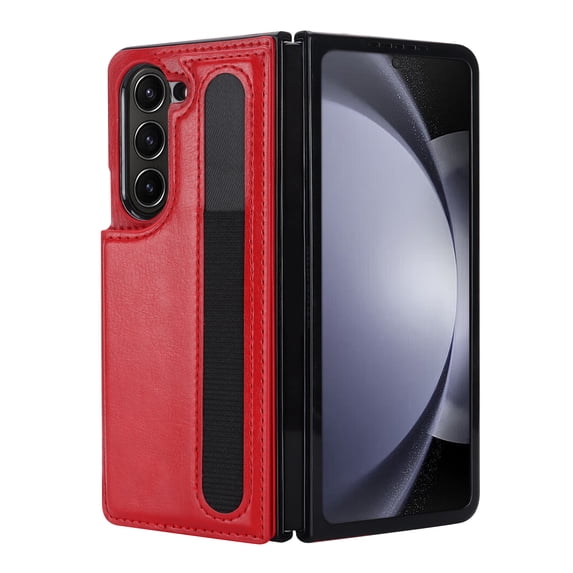TECH CIRCLE Wallet Case for Samsung Galaxy Z Fold3 Phone 2021, Premium Leather Case with Card/S Pen Holder Magnetic Button Kickstand Function Cover, Red