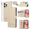 thumbnail image 1 of TECH CIRCLE Wallet Case For iPhone 11,Magnetic Flip Folio Stand Purse Case with Shoulder Wrist Strap Card Holder Cover Hidden Mirror Protective Cover for Apple iPhone 11 6.1" 2019,Beige, 1 of 8