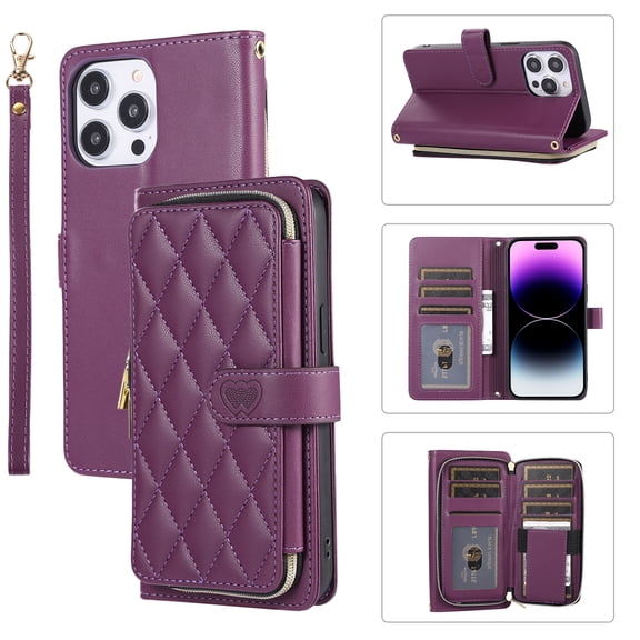 TECH CIRCLE Wallet Case For iPhone 11,PU Leather Magnetic Flip Folio Purse Case with Card Slots Holder Shoulder Strap Wristlet Girl Women Case for Apple iPhone 11 6.1" 2019,Darkpurple