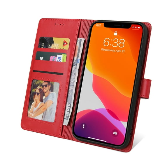 TECH CIRCLE Wallet Case For iPhone 12 Pro Max, Magnetic PU Leather Stand Flip Folio Phone Cover with TPU Protective Inner Shell, RFID Blocking Card Slots For iPhone 12 Pro Max,Red