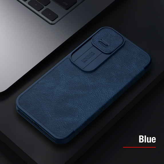 TECH CIRCLE Wallet Case for iPhone 14 Plus with Card Slots Holder Lens Camera Slide Non-Slip Protection Cover, Rugged PC PU Leather Shockproof Glossy Slim Thin Fit Anti-Drop Flip Phone Case,Blue