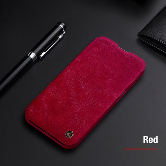 TECH CIRCLE Wallet Case for iPhone 14 Plus with Card Slots Holder Lens Camera Slide Non-Slip Protection Cover, Rugged PC PU Leather  Shockproof Glossy Slim Thin Fit Anti-Drop Flip Phone Case,Red
