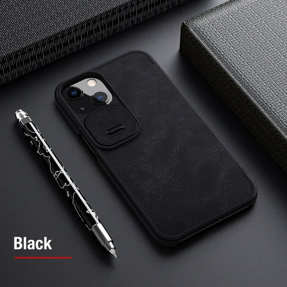 TECH CIRCLE Wallet Case for iPhone 14 Plus with Card Slots Holder Lens Camera Slide Non-Slip Protection Cover, Rugged PC PU Leather Shockproof Glossy Slim Thin Fit Anti-Drop Flip Phone Case,Black
