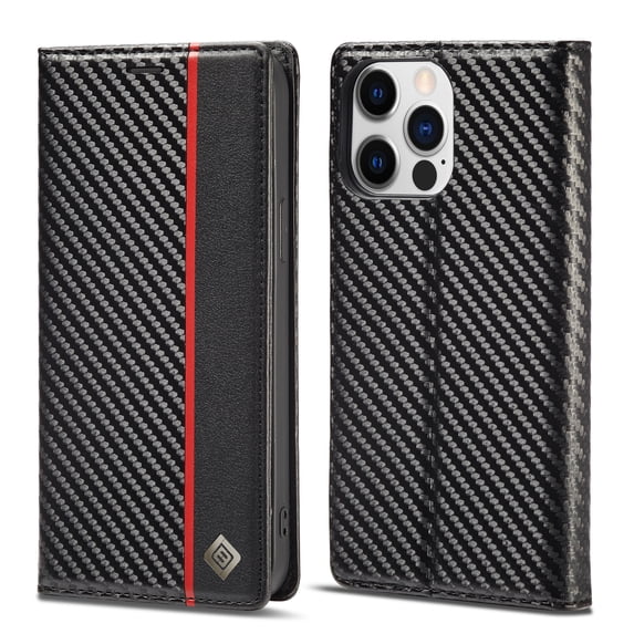 TECH CIRCLE Wallet Case for iPhone 14 Pro Max, PU Leather TPU Slim Carbon Fiber Card Slots Kickstand Protective Flip Phone Cover for Apple iPhone 14 Pro Max 6.7 inch 2022, Black (Vertical)