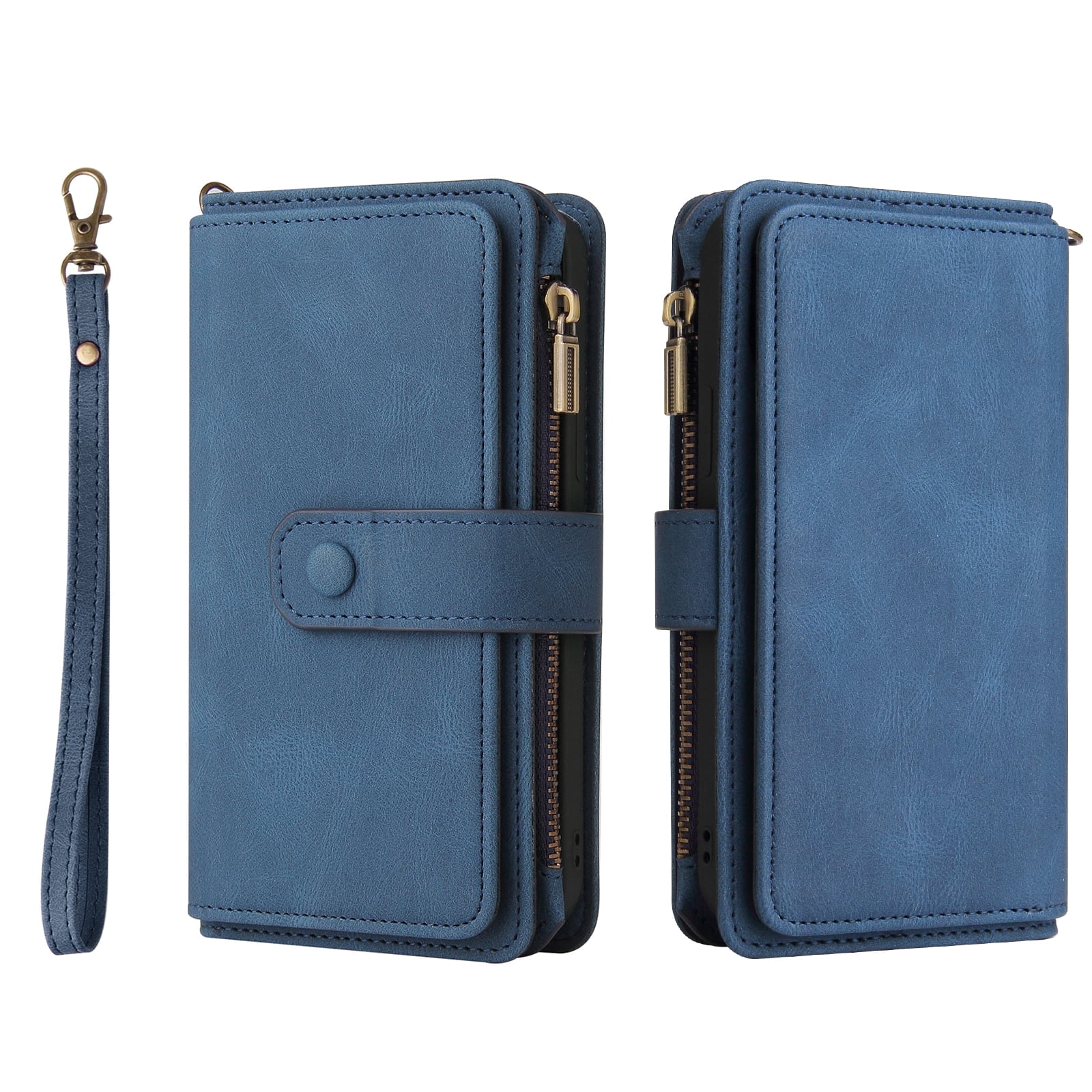 TECH CIRCLE Wallet Case For iPhone 15 Plus,PU Leather Zipper Handbag Purse Flip Cover Kickstand Folio Women Case with Card Slots Holder Wrist Strap for Apple iPhone 15 Plus 6.7" 2023,Blue