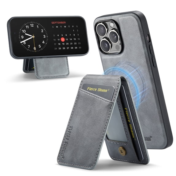 TECH CIRCLE Wallet Case for iPhone 15 Pro Max 6.7", Detachable 2-in-1 Stand RFID Blocking 4 Card Slot Wireless Charging Protective Case, PU Leather Removable Folio for iPhone 15 Pro Max 2023,Gray